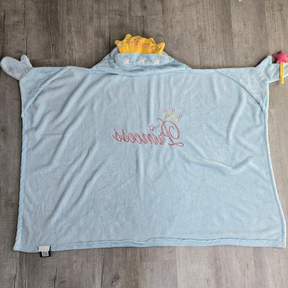 Cuddly Buddies Hooded Wearable Blanket Girls Blue Princess Crown Plush Fleece